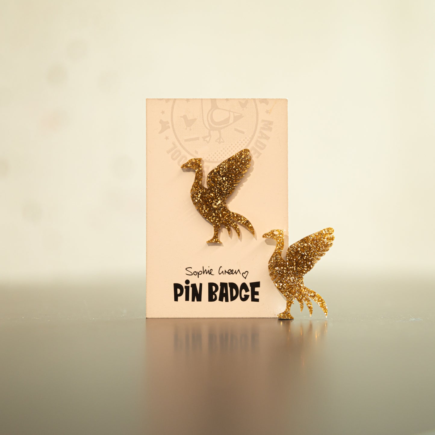 Liverbird Gold Glitter Pin Badge by Sophie Green