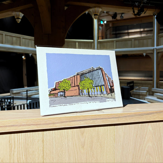 A print featuring artwork of the Shakespeare North Playhouse, illustrated by Peter Eric Lang