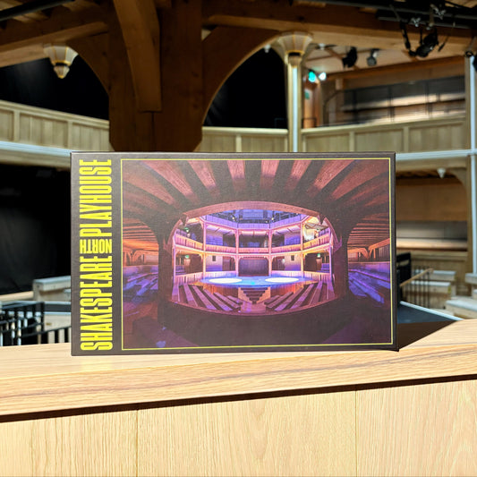 The front of a box for a Shakespeare North Jigsaw Puzzle. The box showcases the jigsaw image, which is a photograph of the Cockpit Theatre.