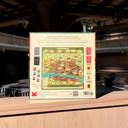 The back of the box for 'The Shakespeare Game'