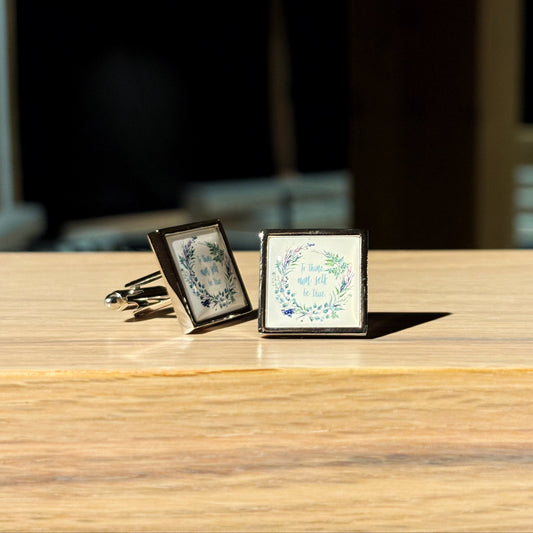 Cufflinks featuring the quote "To Thine Own Self Be True".