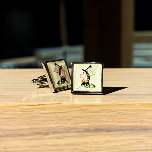 Cufflinks featuring The Mad Hatter from Alice in Wonderland.